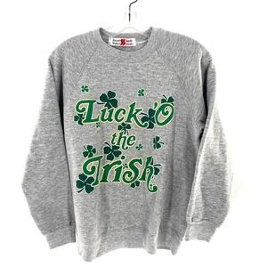 Vintage Luck O the Irish Sweatshirt‎ Bassett Walker Sturdy Sweats Gray Womens L